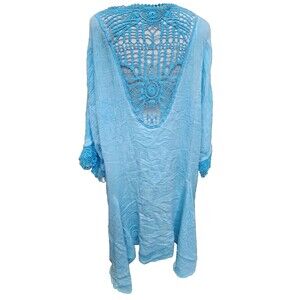 Marisima 3/4 Sleeve Asymmetrical Crochet back NWT Cotton Boho Lagenlook Italy OS